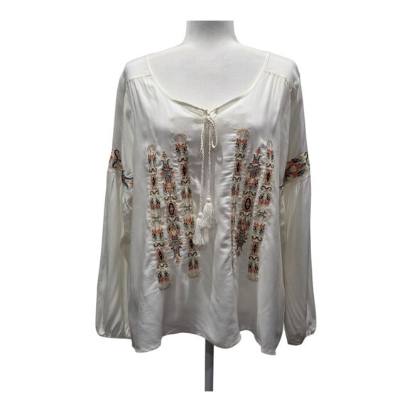 NWT Ariat Marrakesh Embroidered Boho Peasant Blouse Papyrus Cream Size M - Picture 1 of 11